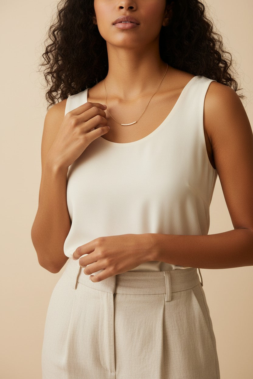 Vikchi 14kt gold necklace with a curved pavé diamond bar design, 0.75ctw lab-grown diamonds, adjustable 16-18 inches.
