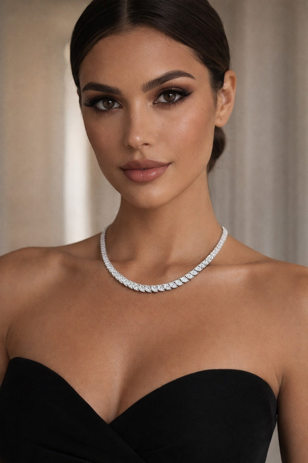 Vikchi Isola Vira Cala 14kt white gold necklace with 14ctw marquise cut lab-grown diamonds in a vine-inspired setting.